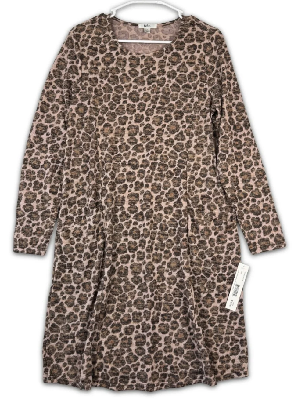 Isela‎ Long Sleeve Casual Dress with Pockets Womens L Large Brown Leopard NWT